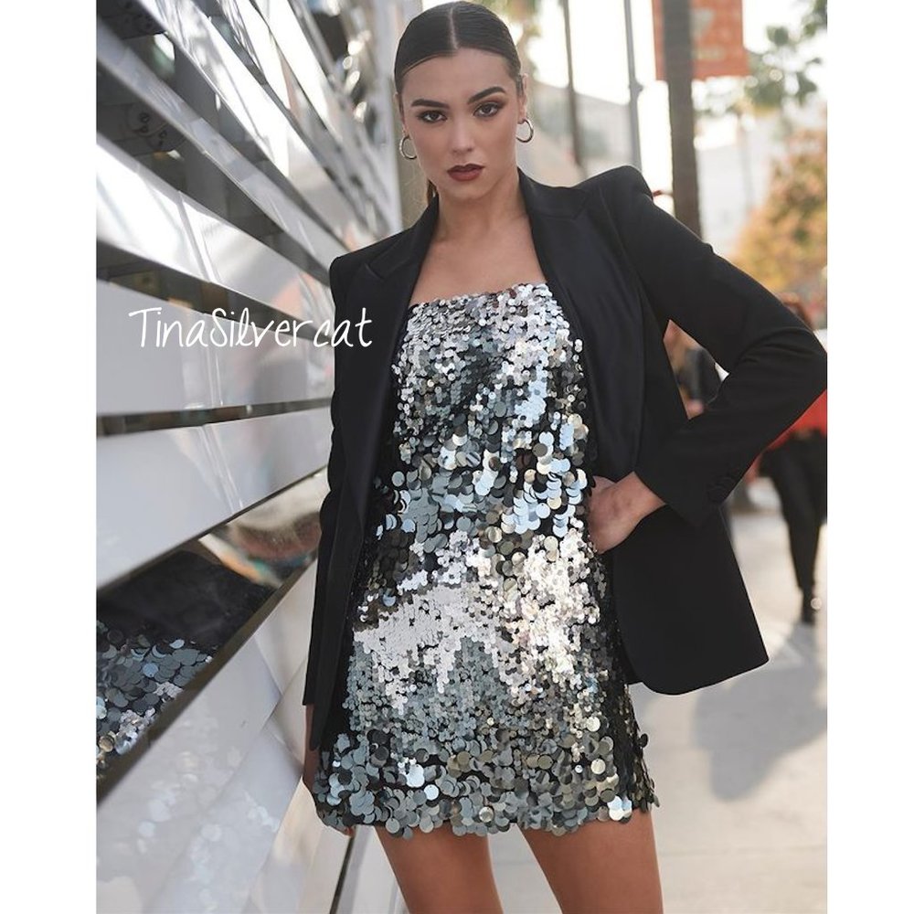 Zara Silver Sequin Cocktail Mini Dress NWT - Picture 2 of 15